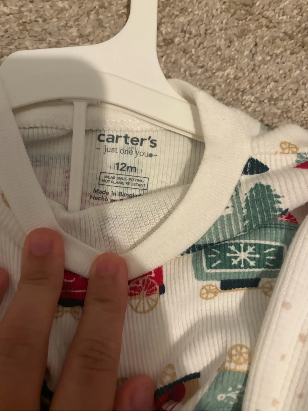 Carter's Cream & Red Holiday Train and Tree Pajama Set